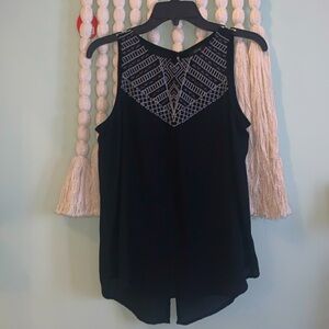 Apt 9 Sleeveless Sheer Black Top Size Small Embroidered Dressy Shirt Blouse